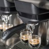 Front view close-up of the Rancilio Classe 5 espresso machine's traditional height brew groups 